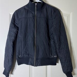 PrAna Women’s Diva Black Bomber Jacket Quilted Zip Front Pockets Sherpa, XS